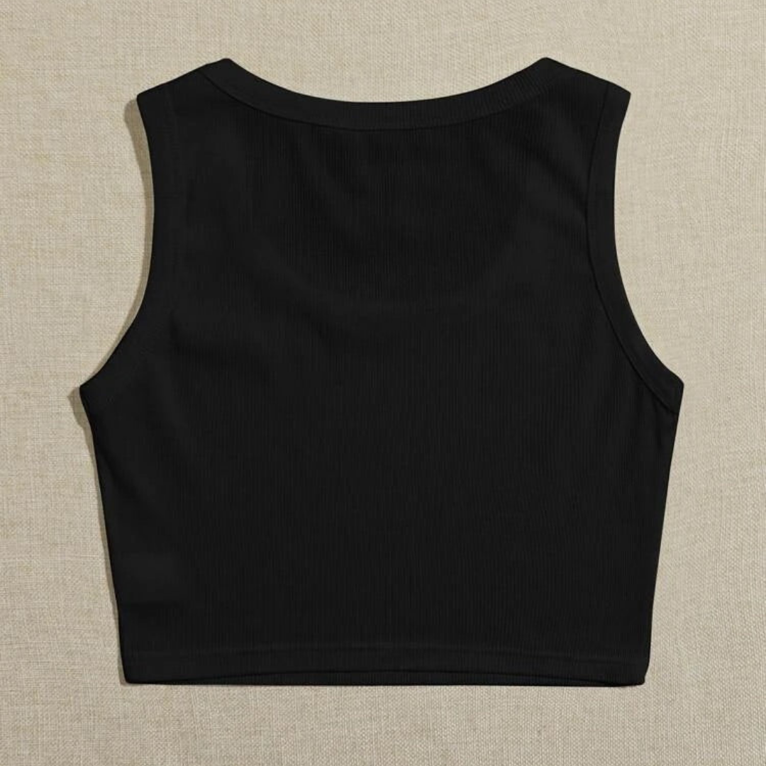 Solid Black Scoop Neck Rib Fitted Tank Top