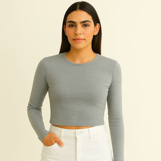 Grey Slim Fitted Crop Top