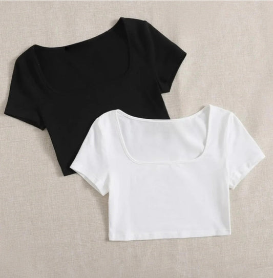 Pack Of 2 Cotton Fitted Crop Top