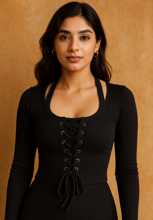 Onyx Curve Bandage Cropped Top